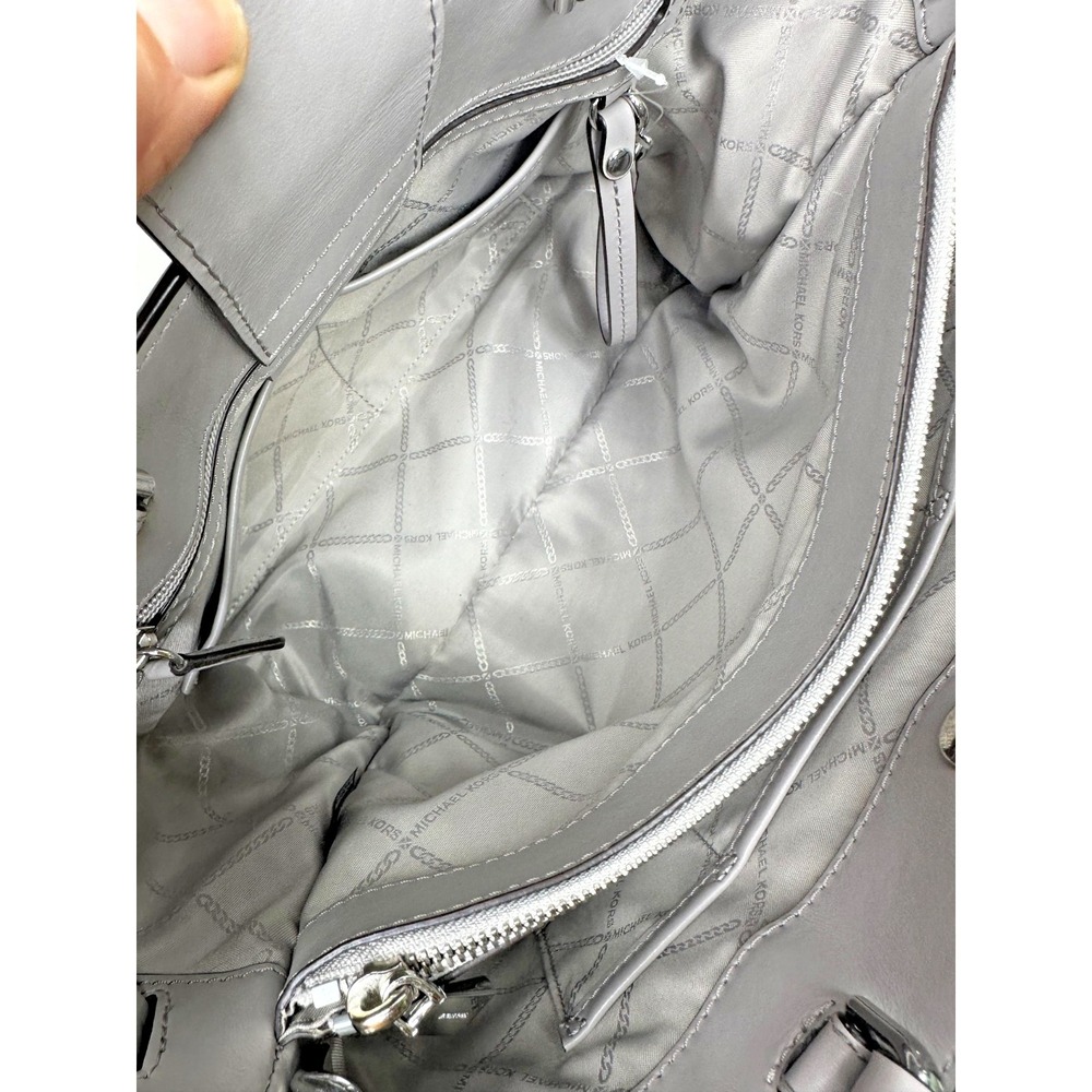 Michael Kors Gramercy Pearl Grey Leather Large Satchel Multipocket Purse - Picture 12 of 16
